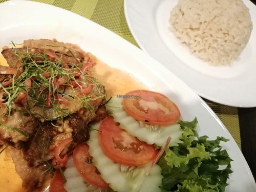 Vegan pork in peanut and coconut curry. 125thb at Yes Vegan in Pattaya