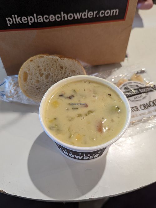 Small vegan chowder at Pike Place Chowder in Seattle