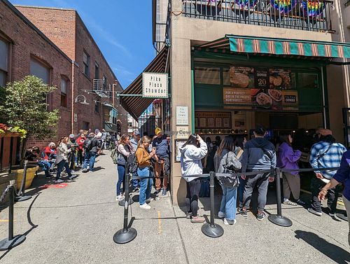 That's some line! at Pike Place Chowder in Seattle