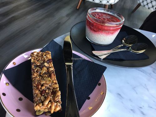 Chia pudding and muesli slice  at Raw Sugar Cafe in Christchurch