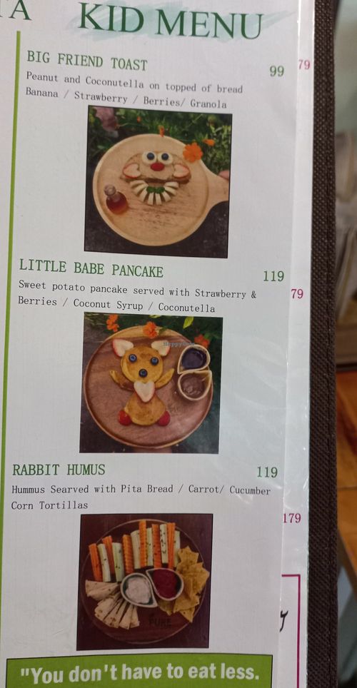 Kid menu at Pure Vegan Heaven @Freeative in Chiang Mai
