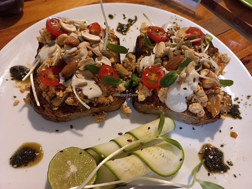 Tofu scramble toast at Pure Vegan Heaven @Freeative in Chiang Mai