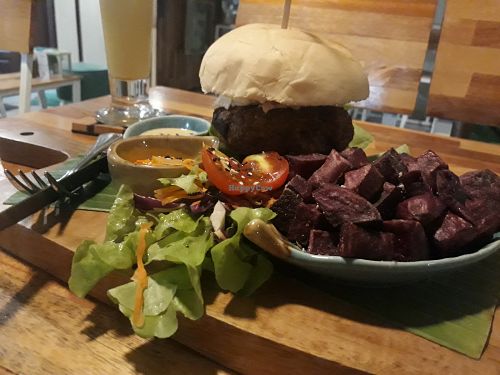 New vegan burger - so tasty! at Pure Vegan Heaven @Freeative in Chiang Mai