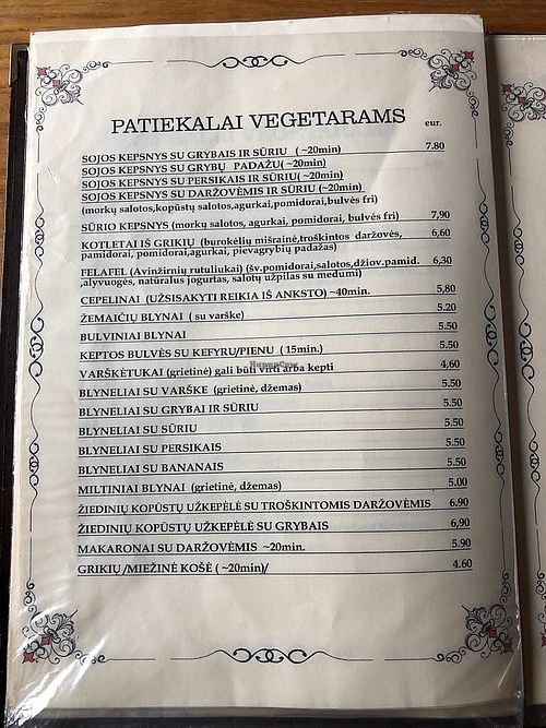 menu at Nikola in Kaunas