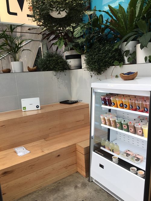 Fridge and indoor seating on steps at V. Melb in South Yarra