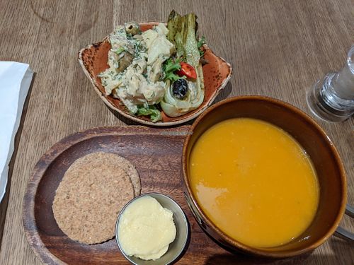 Soup and salad at The Salad Table at Henderson's Shop and Salad Table in Edinburgh