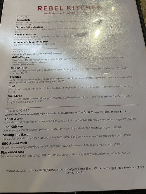 Menu at Rebel Kitchen in Kealakekua