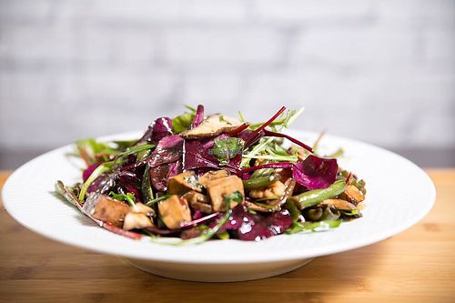 Warm mushroom salad vegan  at Ludens Express in Haifa
