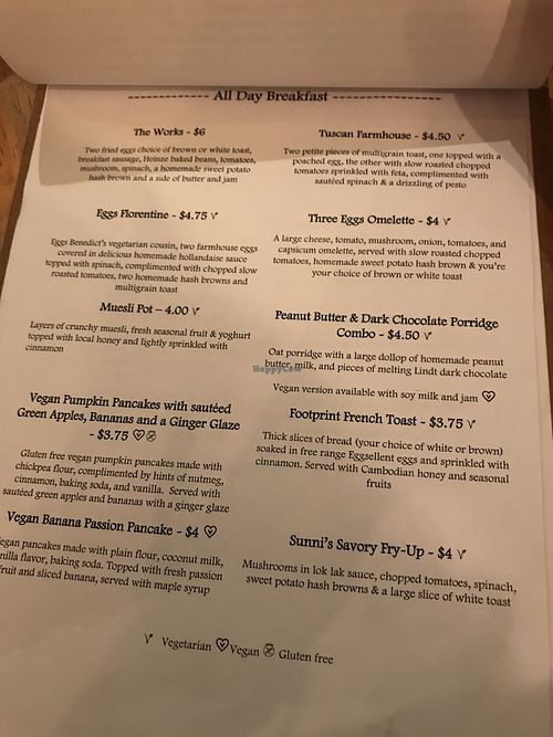 Breakfast menu 🌿 at Footprint Cafes in Siem Reap