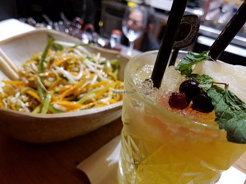 salad and drink at Minna Tomei in Haifa