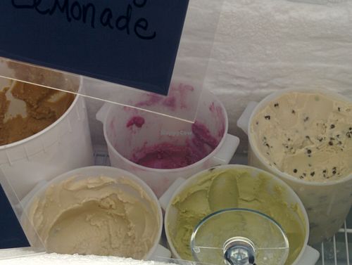 Flavor of the day, including blueberry lemonade, mint chocolate chip at Juice Girl & Over the Moon - 19th St in Houston