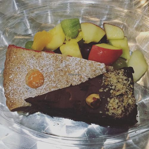 Cherry pie and chocolate cake at Henderson's Restaurant in Edinburgh