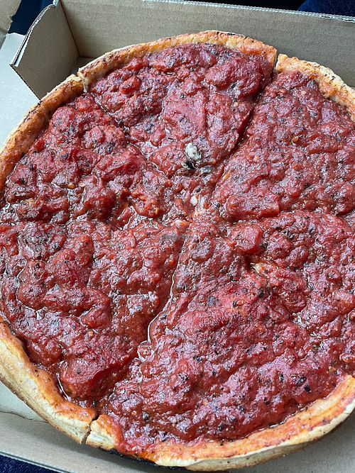 Stuffed mushroom and spinach lite on the vegan cheese at Zachary's Chicago Pizza in Berkeley
