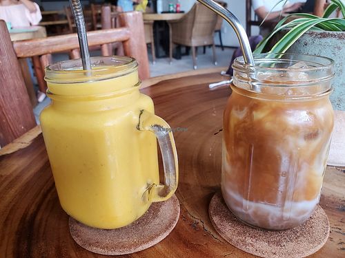 Mango tango and coconut coffee latte at The Green Place in Puerto Vallarta
