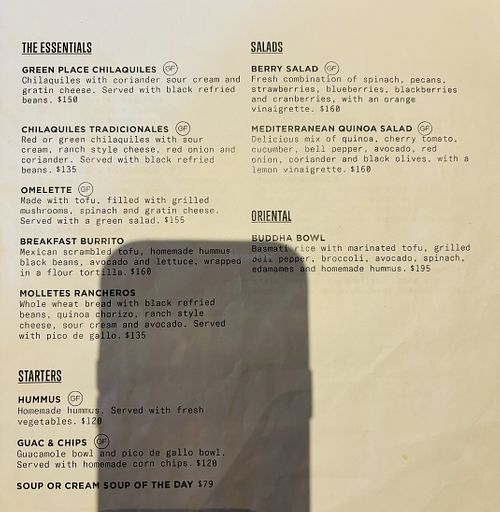 Menu - The Essentials, Salads and more   at The Green Place in Puerto Vallarta