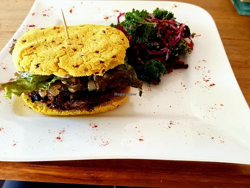 gluten free (request) vegan burger at Mandala Cafe in Puerto Viejo De Talamanca