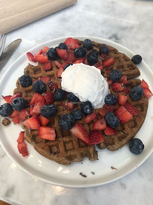 Berry lavender waffle with coconut whipped cream  at Fruitive - Colley Ave in Norfolk