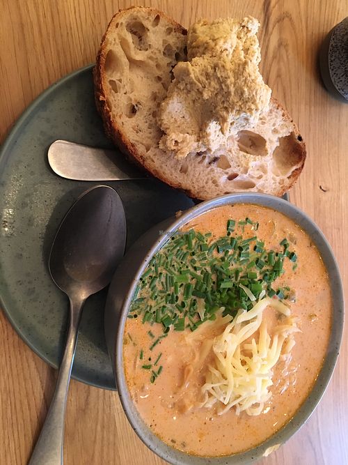 French soup with bread and hummus  at Supa - Bergstadastraeti in Reykjavik