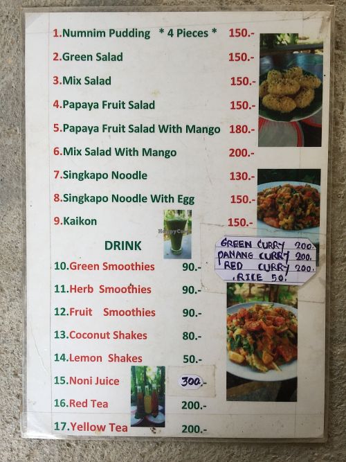 The menu: quality over quantity  at Organic Vegetarian Food by Mrs. Pong in Koh Phangan