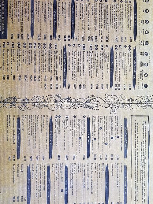 Menu at Glow in Belgrade