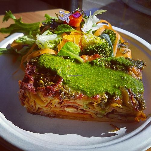 Vegan Lasanga and salad only $9! Upsize with Chips for $13!  at Krishna Food - Kelburn Campus in Wellington