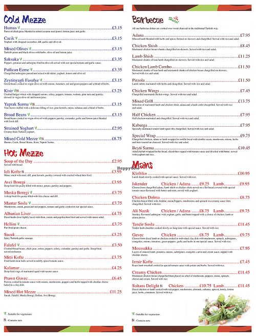 Menu at Red Mezze in Newcastle Upon Tyne