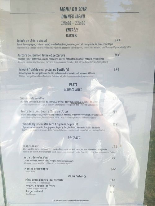 Menu du soir at Couloir Bar & Restaurant in Tignes Val Claret