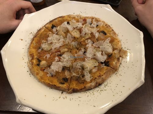 Pescatore pizza - small but tasty, would recommend at Future Food Cafe Restaurant Tubu Tubu in Tokyo