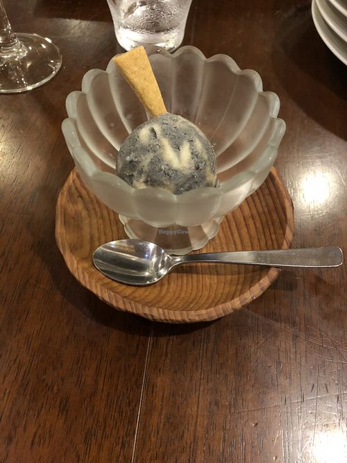 Tubu tubu amazake ice cream 1scoop banana - okay but biscuit tasts like nothing at Future Food Cafe Restaurant Tubu Tubu in Tokyo