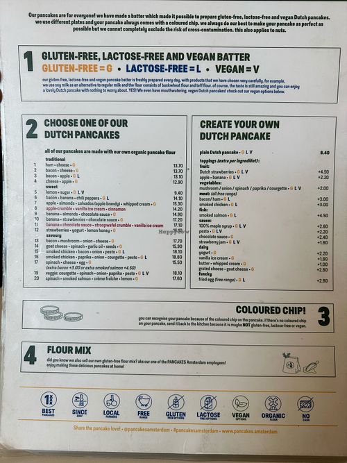 Special Menu with vegan options  at Pancakes - Prins Hendrikkade in Amsterdam