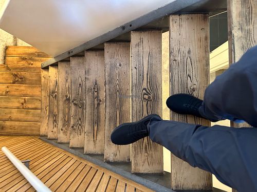 Amsterdam step stairwell to restrooms.  at Pancakes - Prins Hendrikkade in Amsterdam