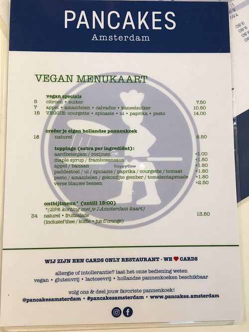 Vegan Menu at Pancakes - Prins Hendrikkade in Amsterdam