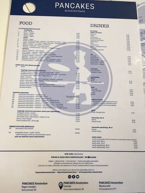 Normal menu at Pancakes - Prins Hendrikkade in Amsterdam
