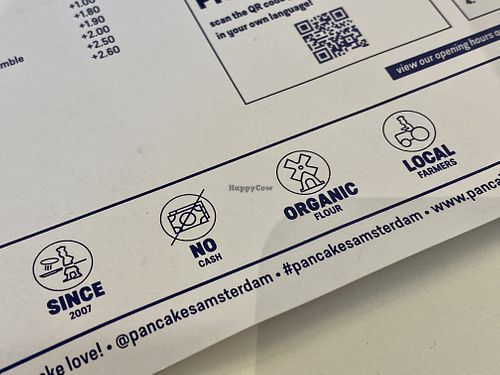 menu at Pancakes - Prins Hendrikkade in Amsterdam