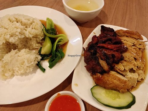 Mock Chicken Char Siew rice set at Maitree Cafe 慈素轩 in Central Singapore