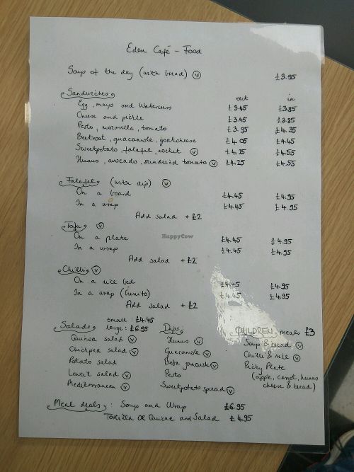 Menu at Eden Cafe in Brighton