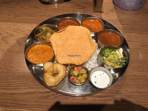 Vegan curry plate at Erick South Indian Restaurant in Nagoya