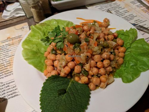 garbanzo beans tapas. vegan. very tasty. recommended. order with extra veggies. at Bar Cafe Restaurante Giroud J&J in Trinidad