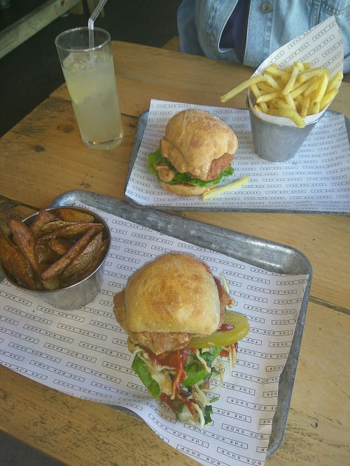Vegan "Hot as Cluck" and "Satay Night Fever" burgers at The Bok Shop in Brighton
