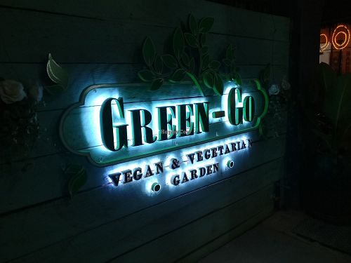 Sign at night at Green-Go Garden in Siem Reap