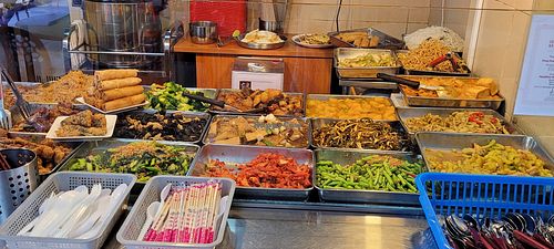 A good variety of dishes witg white rice, brown rice, meehoon, noodles, etc at Hong Huat Vegetarian Food 宏發(斋)素食 in Central Singapore