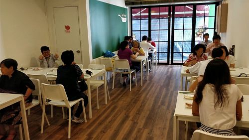 restaurant interior. Full House during lunch on the 1st day at Soul Veggie Korean Vegetarian in Central Singapore