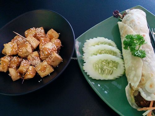 tofu cubes in satay sauce at Green Shelter in Koh Tao