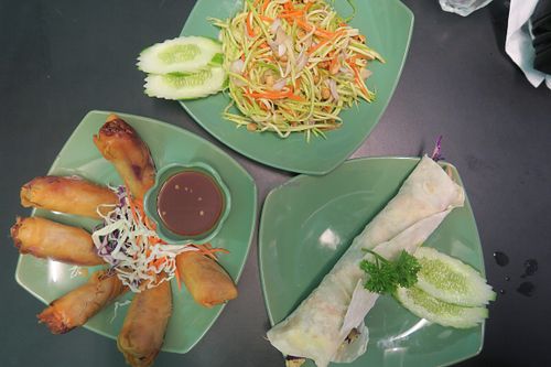 Spring Rolls, Papaya Salad & Falafel Wrap at Green Shelter in Koh Tao