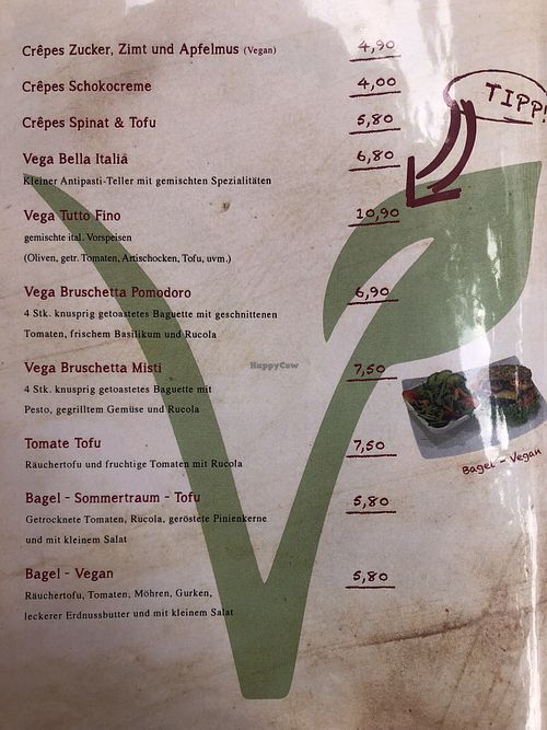Vegan selection on the menue page 2 at Café Harmony in Bad Hersfeld