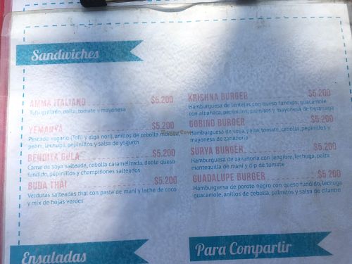 Menú  at Amma in Santiago