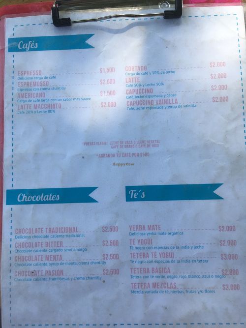 Menu at Amma in Santiago