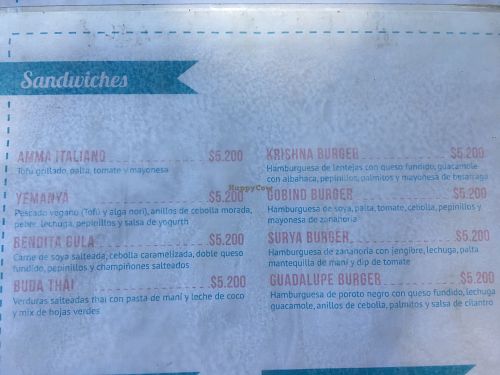 Menu at Amma in Santiago