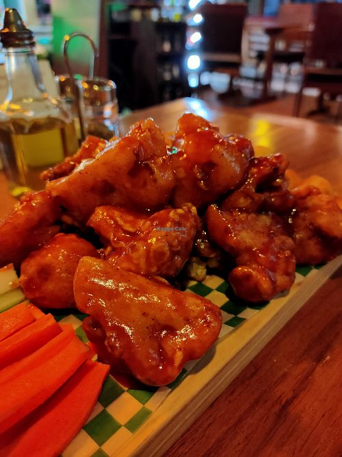 Cawliflower wings with homemade bq sauce at Bio & Natural - Quinta Avenida in Playa Del Carmen