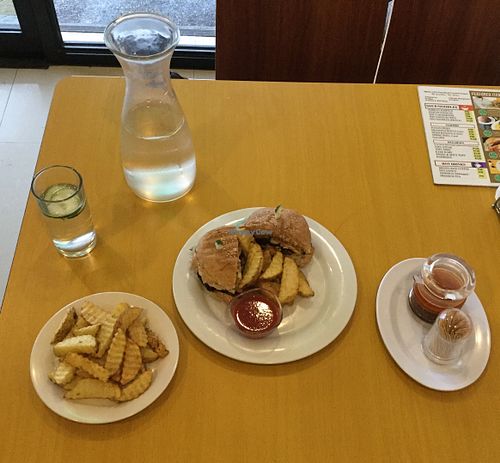 mushroom burger and chips at Healthwise Bakeshop & Cafe in San Fernando Pampanga